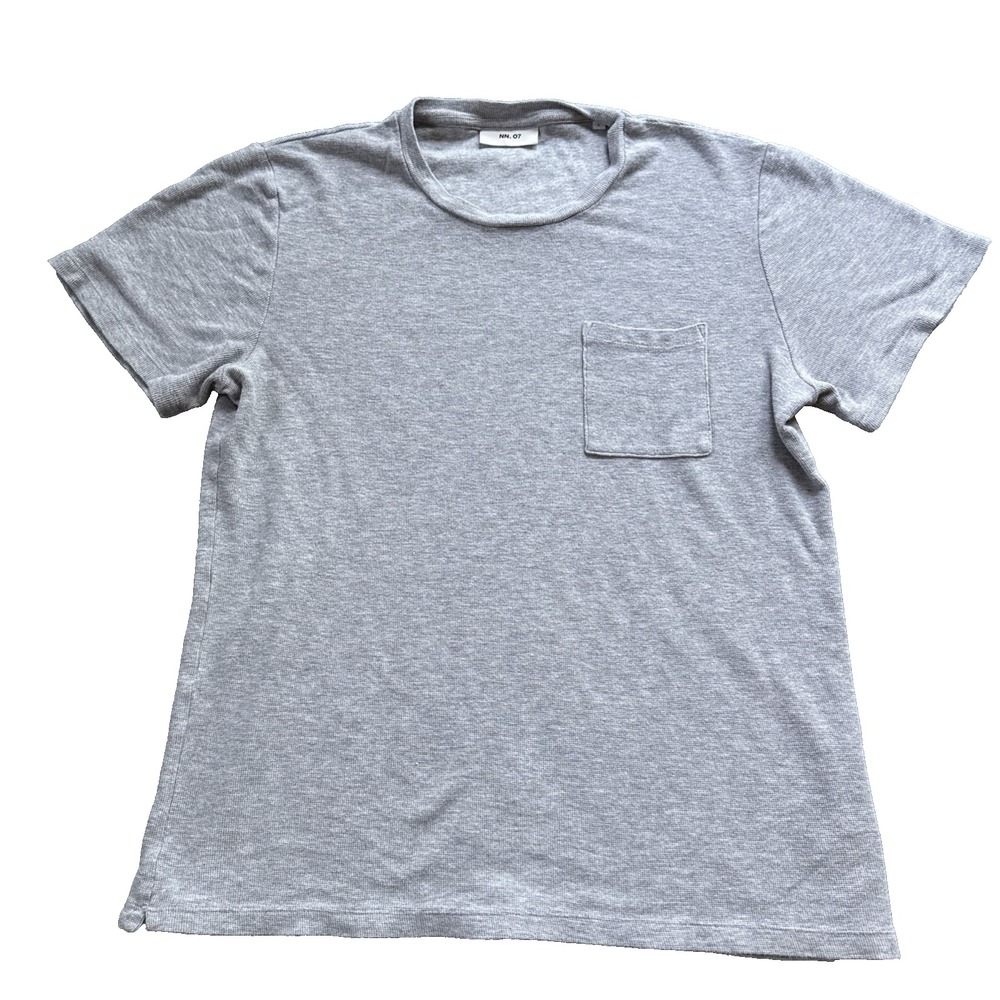 NN.07 Clive T-Shirt Men Large Gray Melange Waffle Knit Pocket Tee No Nationality